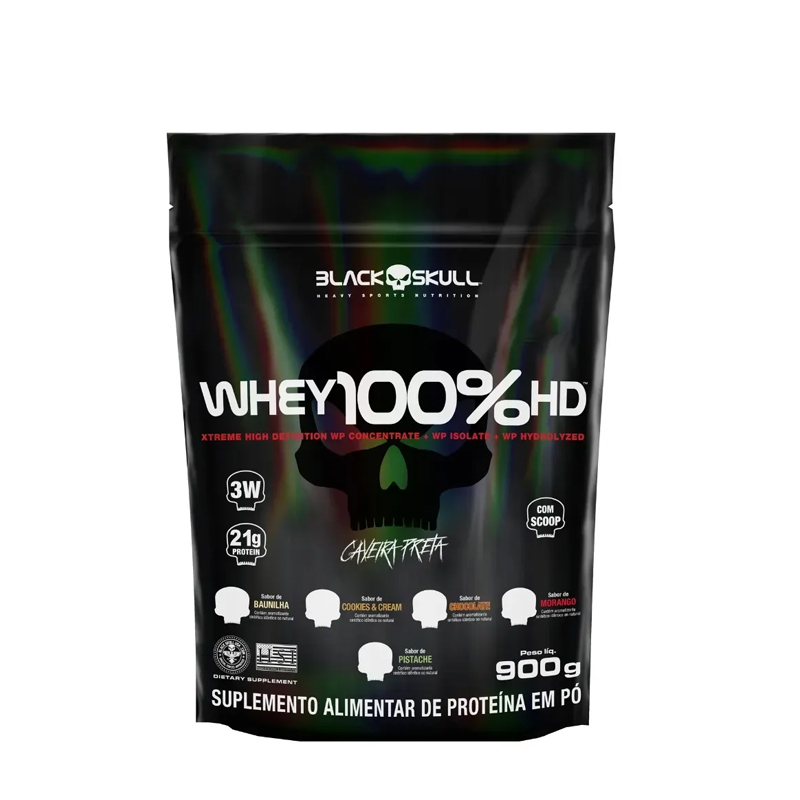 Whey 100% Hd 900g Chocolate Refil - Black Skull